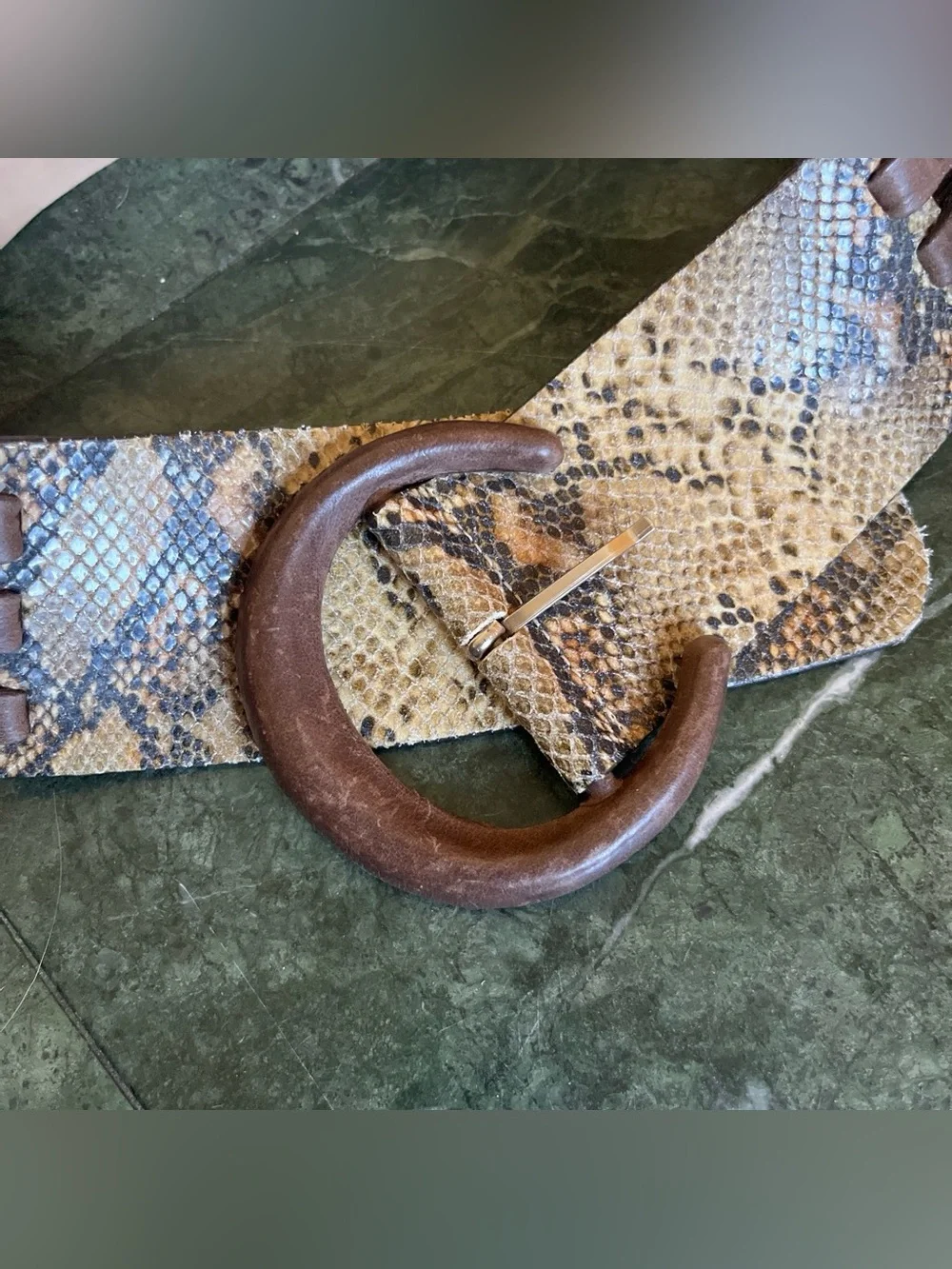 Streets Ahead Tan Genuine Leather Waist Belt with Snakeskin Accent